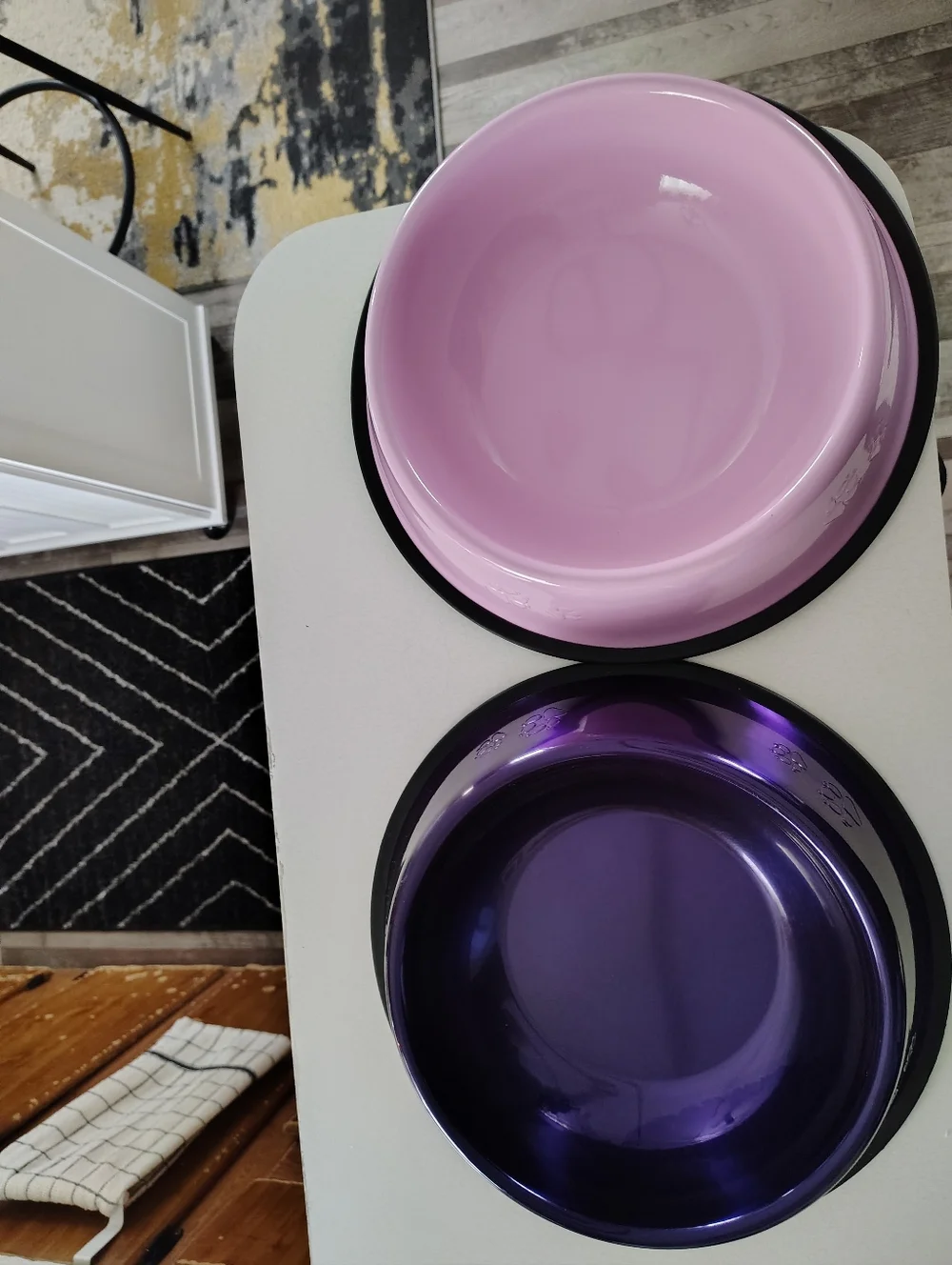 Purple and Light Pink Paw Print Large Pet Bowls - Set of 2